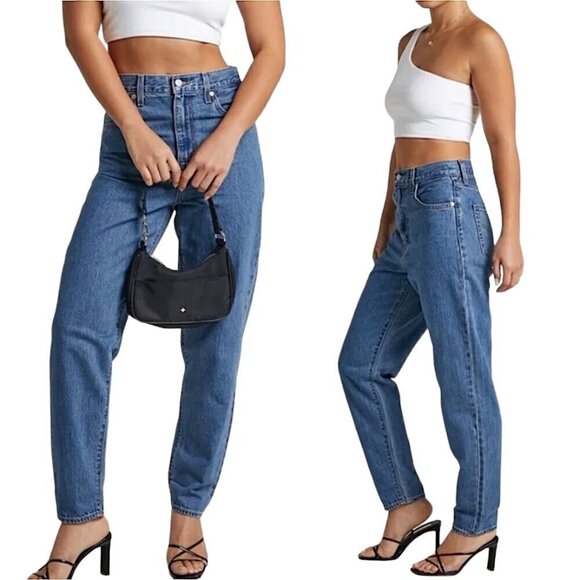 LEVI'S X FREE PEOPLE High Loose Tapered Jeans Hold My Purse Med Blue Wash - Picture 1 of 15